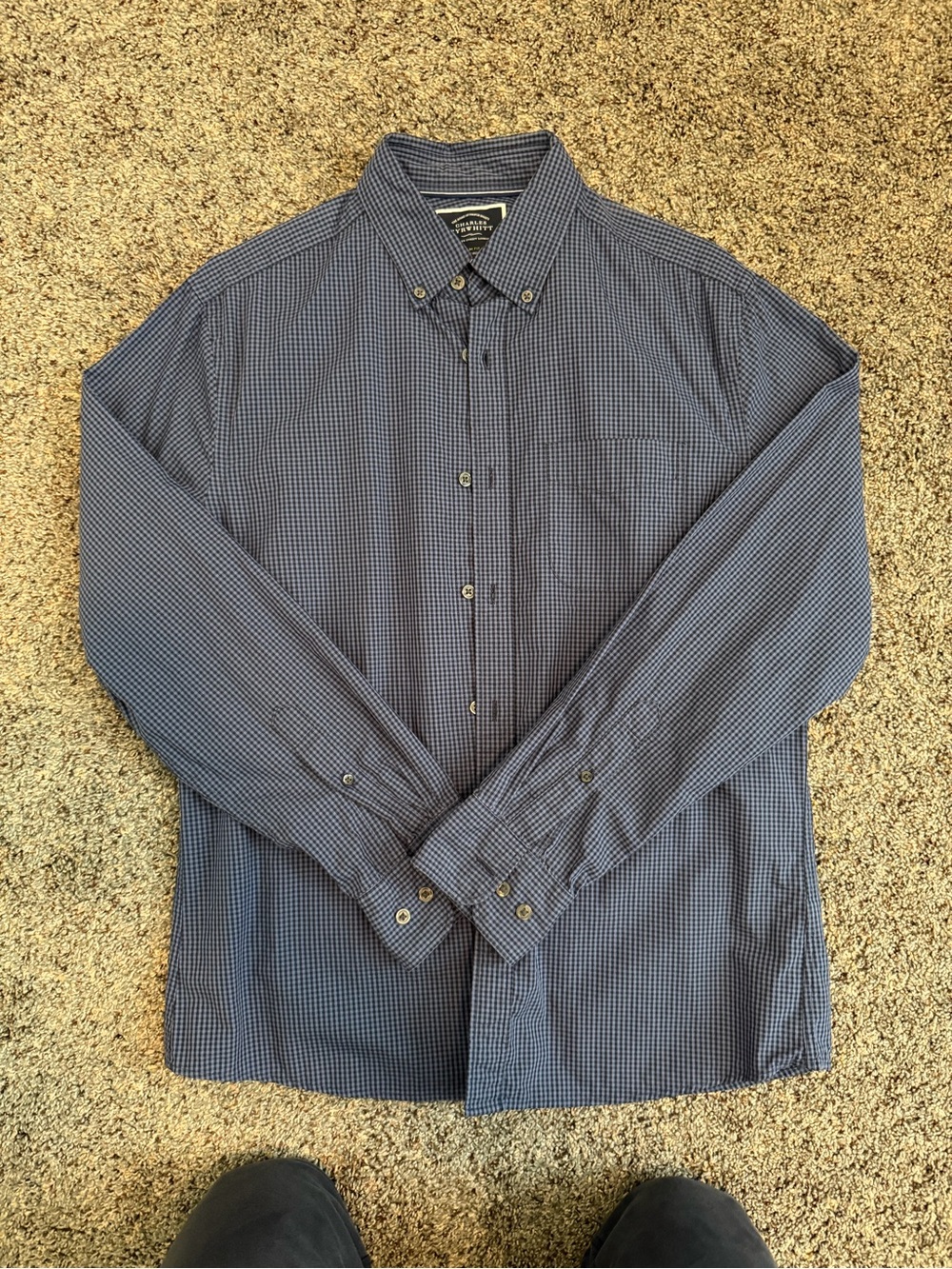 Charles Tyrwhitt Slim Fit Blue/Black Micro-Check Button-Down Shirt